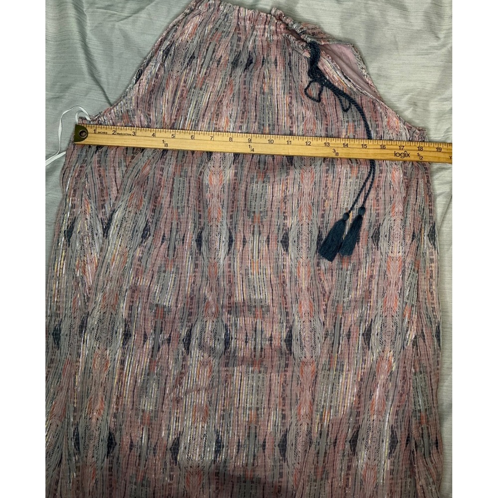 World Market Estrella Blue and Pink Shimmer Geo Midi Dress Flowy Lagenlook S/M - Picture 4 of 10